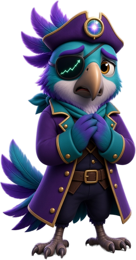Serpy, Serpair's parrot-pirate guide, looking concerned